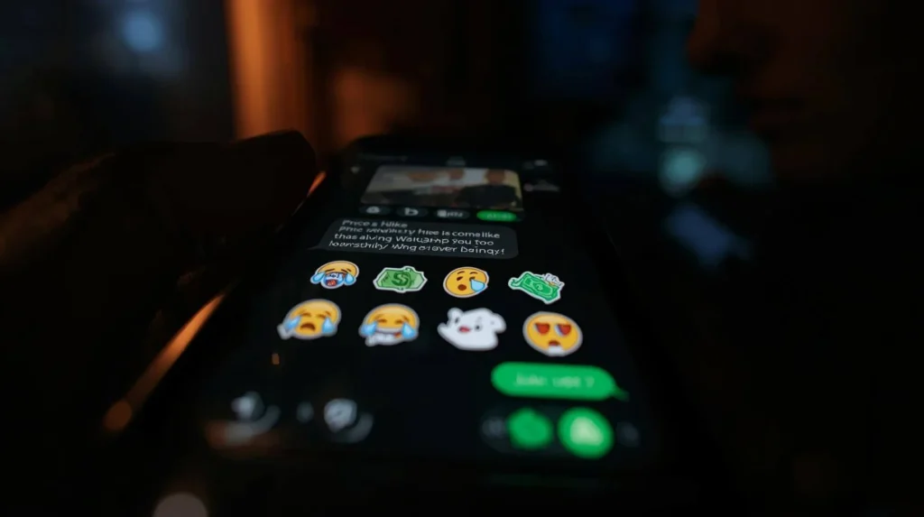 A close-up of a smartphone screen showing a WhatsApp group chat named "Family ❤️" or "Kopi Kakis". One message is a news link, followed by a series of "sian" stickers or cynical memes.