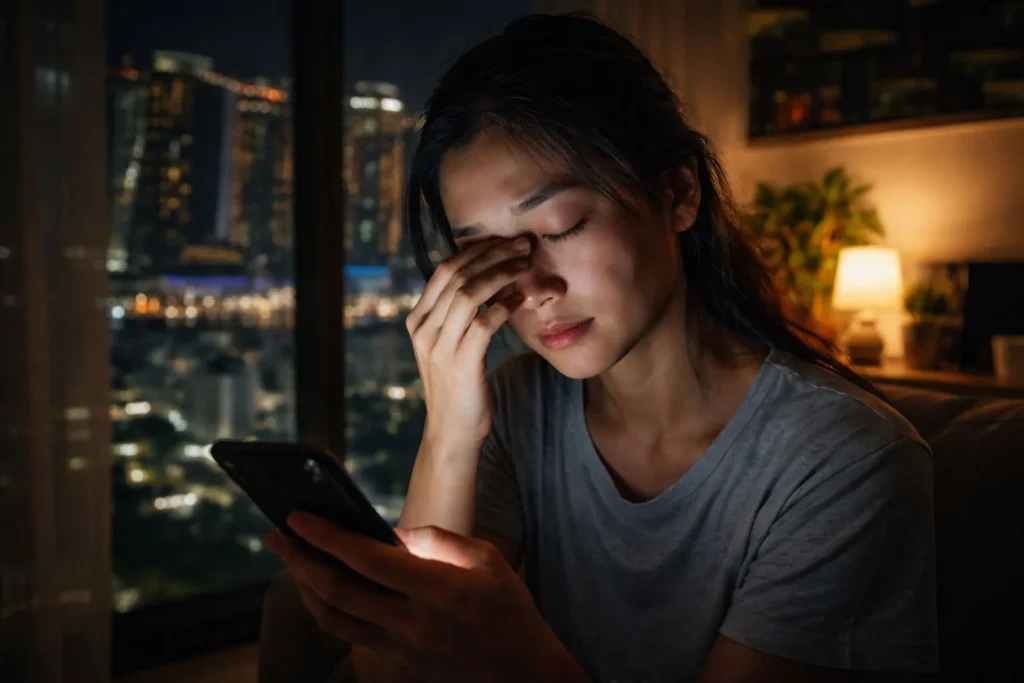 Digital eye fatigue from smartphone use at night